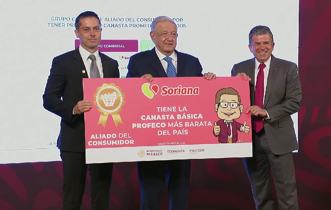 En la zona centro norte, el súper más barato está en Culiacán; Soriana es reconocida como ‘aliado del consumidor’ Entrega de reconocimiento a Soriana como tienda aliada del consumidor. Captura de Pantalla