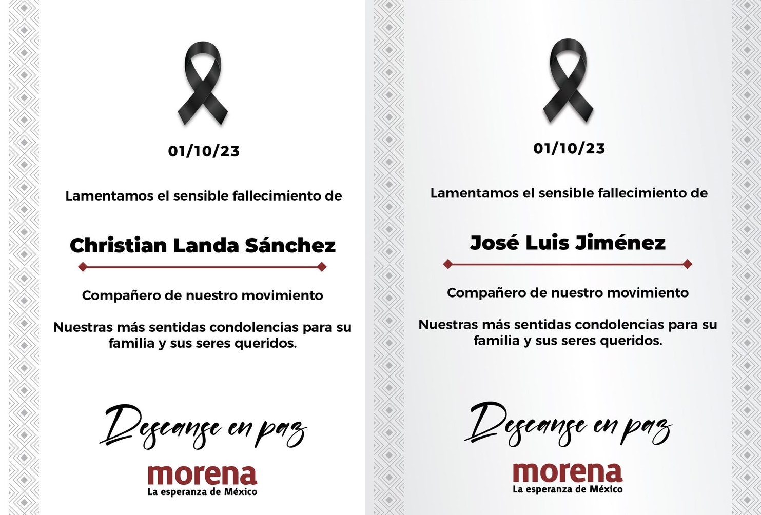 Esquelas de morenistas asesinados. Foto: Cortesía