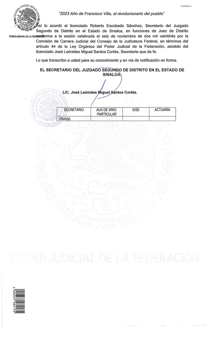 causa 918-2023 solicitud de informes previo y justificado juicio de amparo 1333-2023 contra la medida cautelar de separacion de cargo madueña