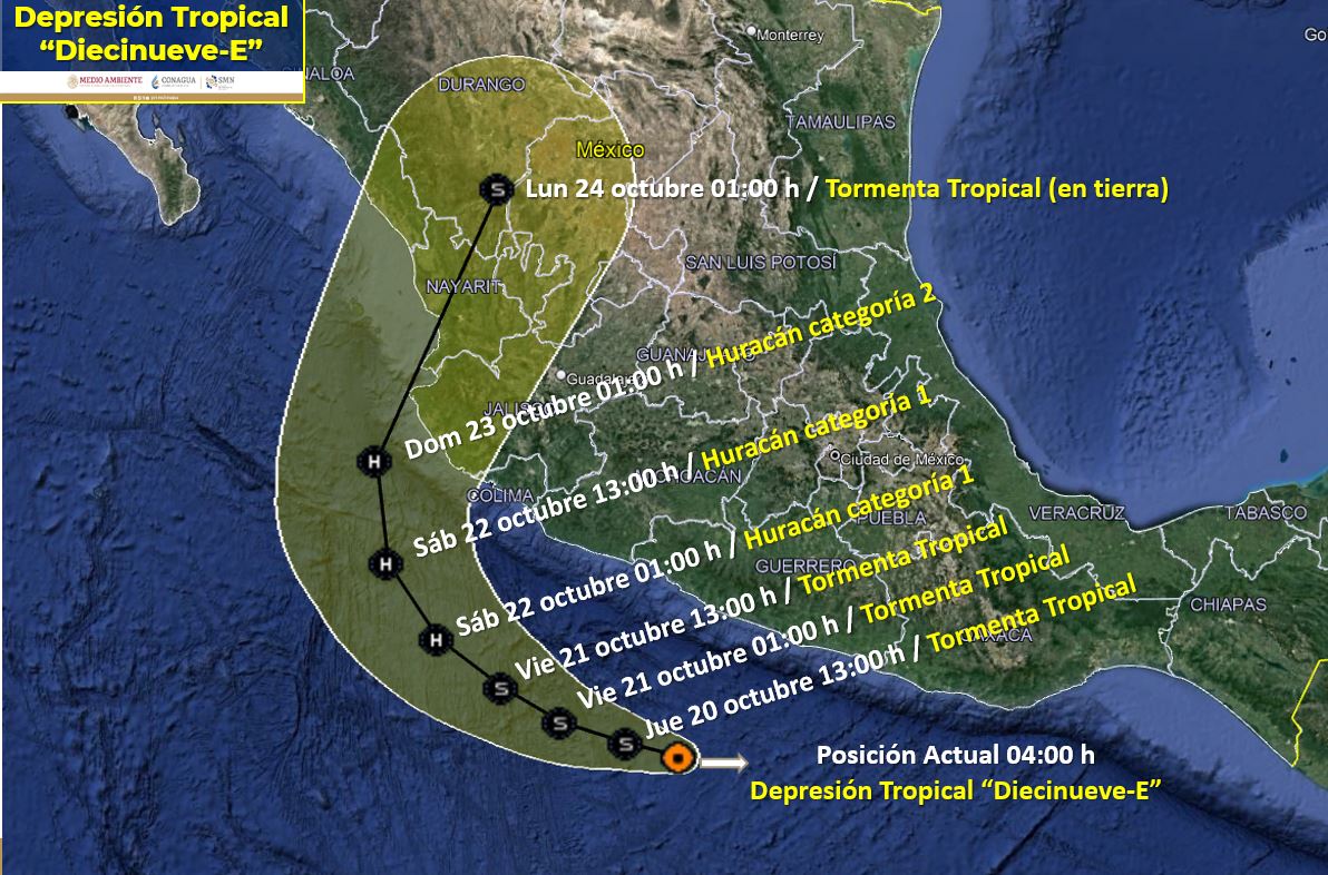 Impactará la depresión tropical 'Diecinueve-E' en Nayarit o el sur de Sinaloa, estima el SMN