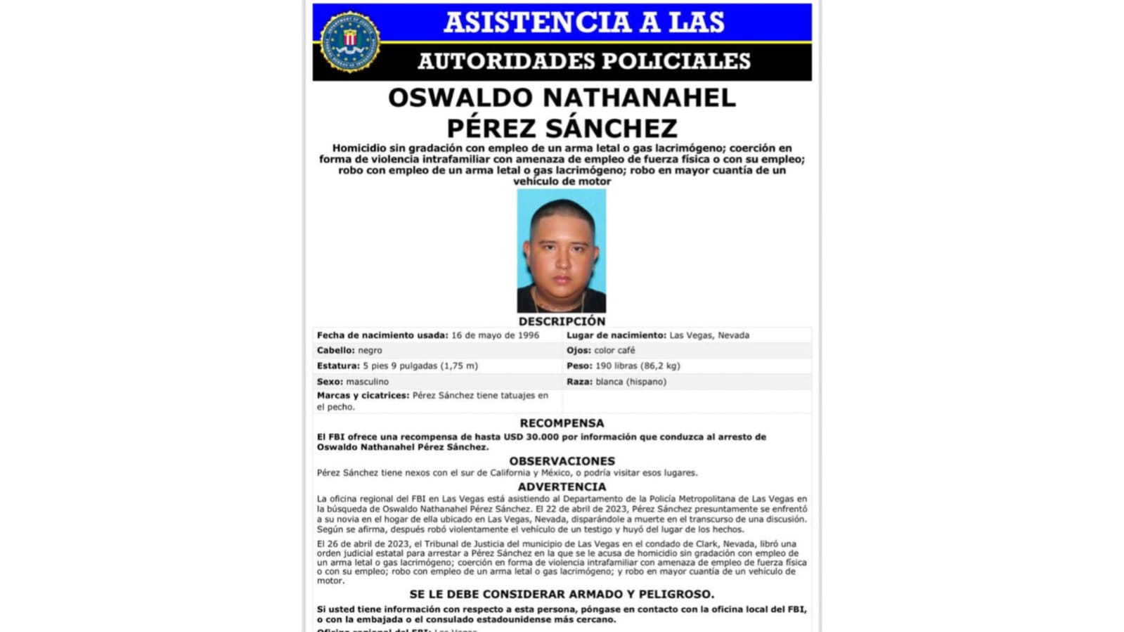 Presunto feminicida de Vivian Karely es buscado por homicidio por el FBI