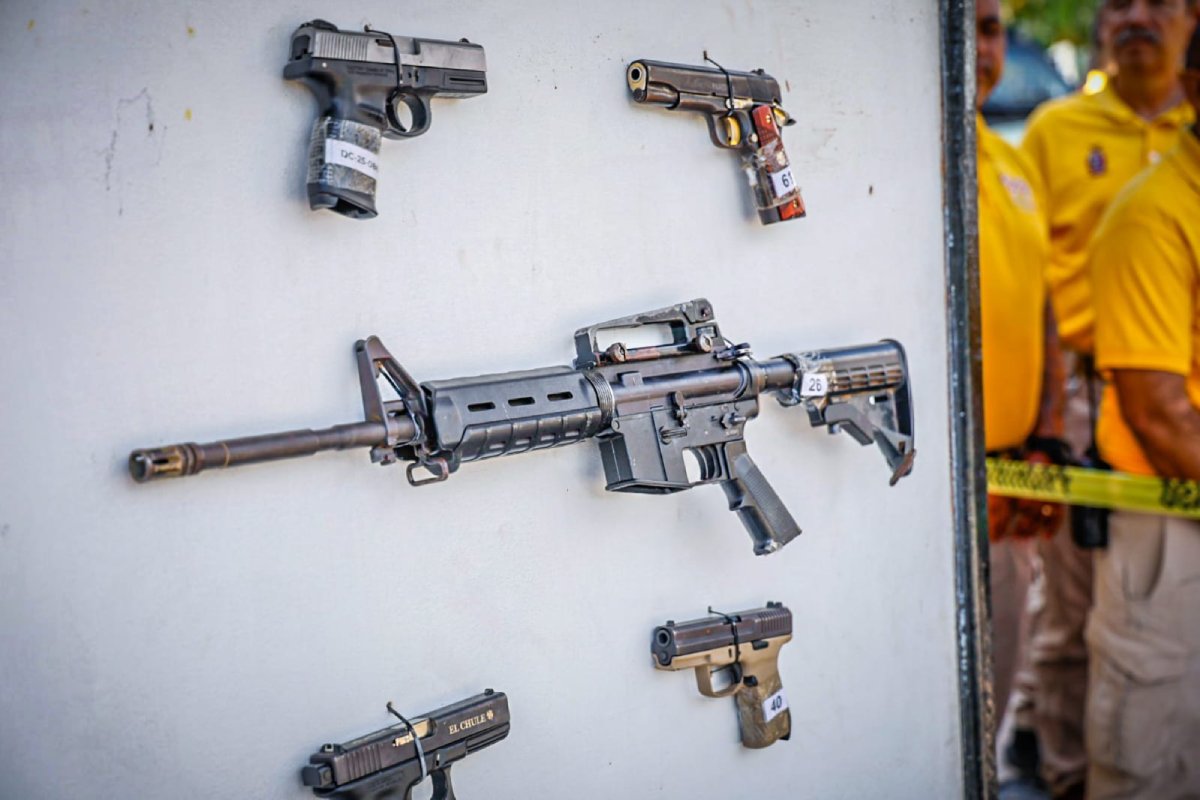 armas cortas y larga en exposición durante el Día Internacional de la Destrucción de Armas de Fuego