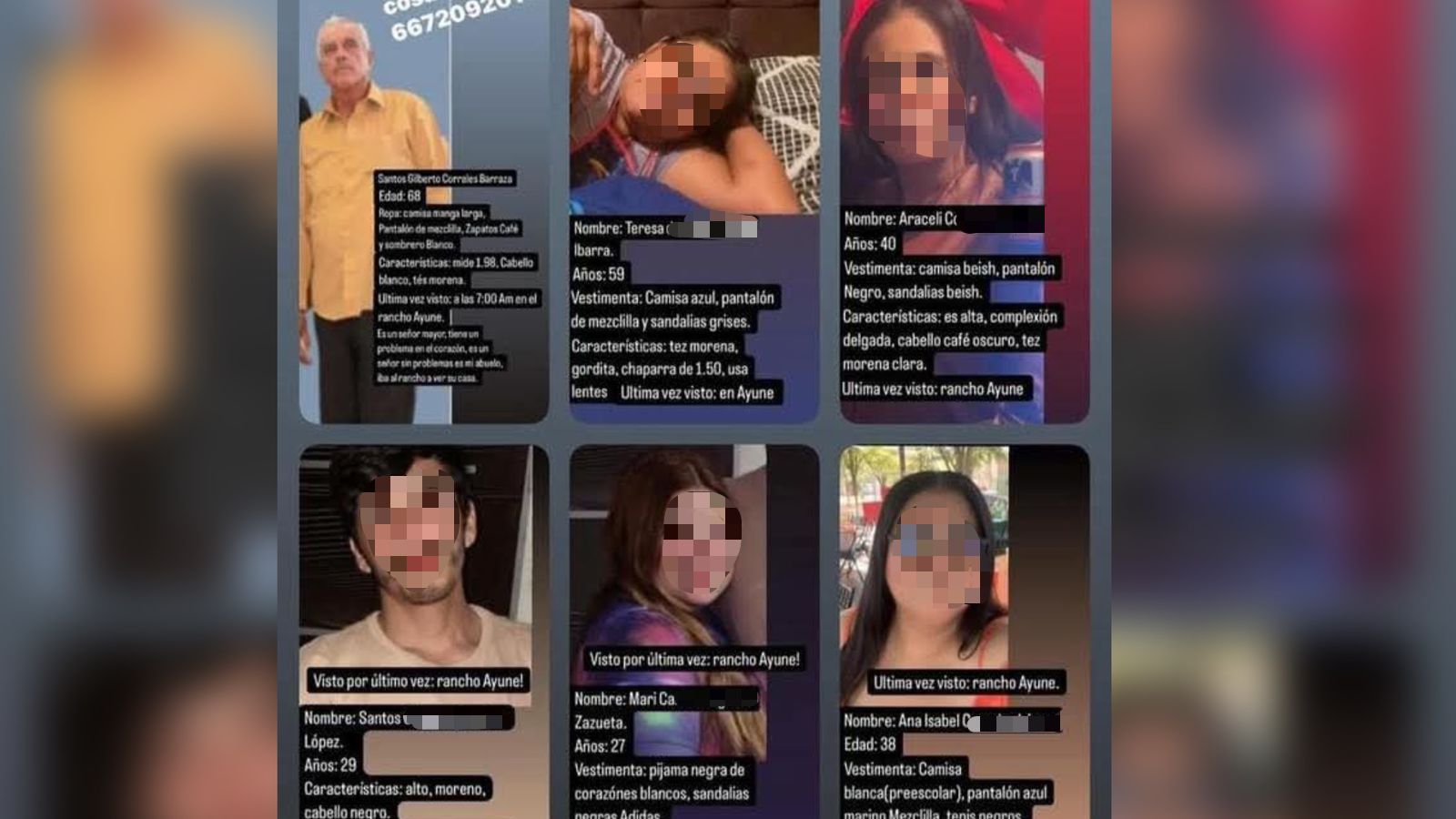 Confirman localización con vida de 5 de los 6 miembros de la familia desaparecida en Ayuné, Culiacán
