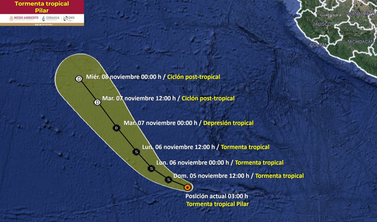 La tormenta tropical 'Pilar' mantiene su desplazamiento hacia el Oeste